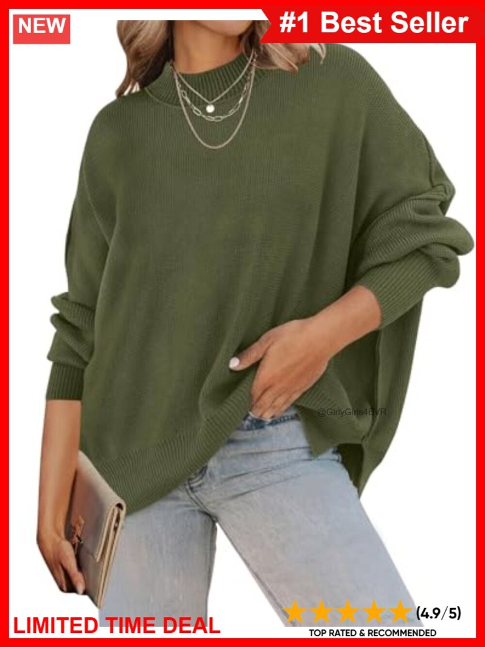 Oversized Ribbed Knit Striped Sweater Batwing Sleeve Tunic Pullover